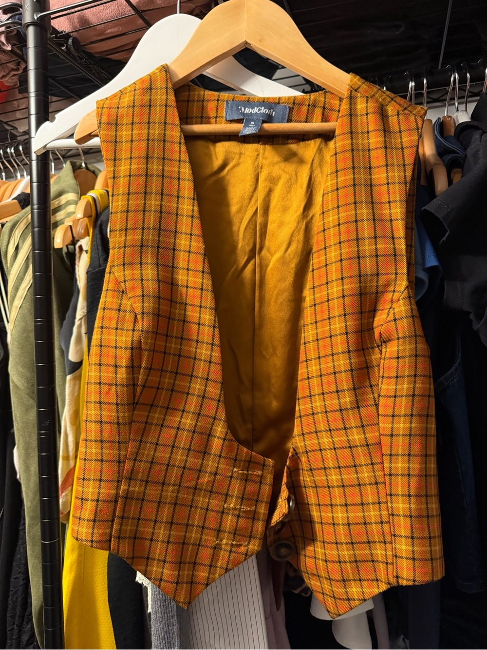 ModCloth Orange and Mustard Plaid Vest